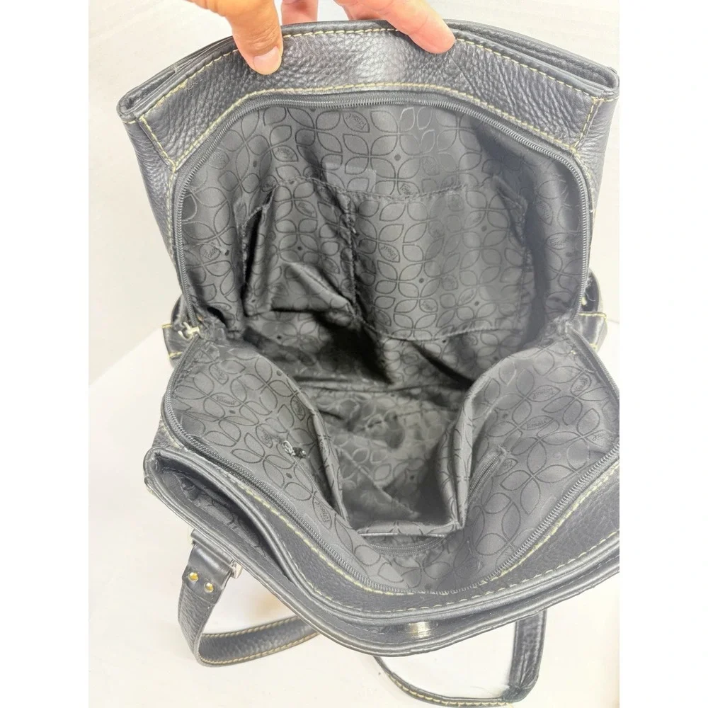 Fossil Black Pebbled Leather Multi-Compartment Satchel Shoulder Bag Y2K‎